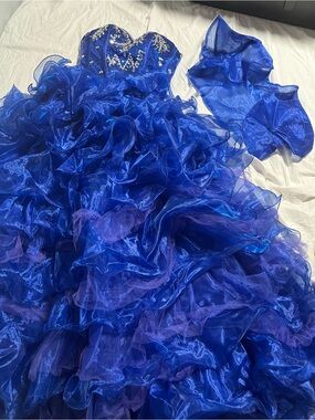 Royal Blue Ruffled Quinceanera Dress with Embellished Bodice